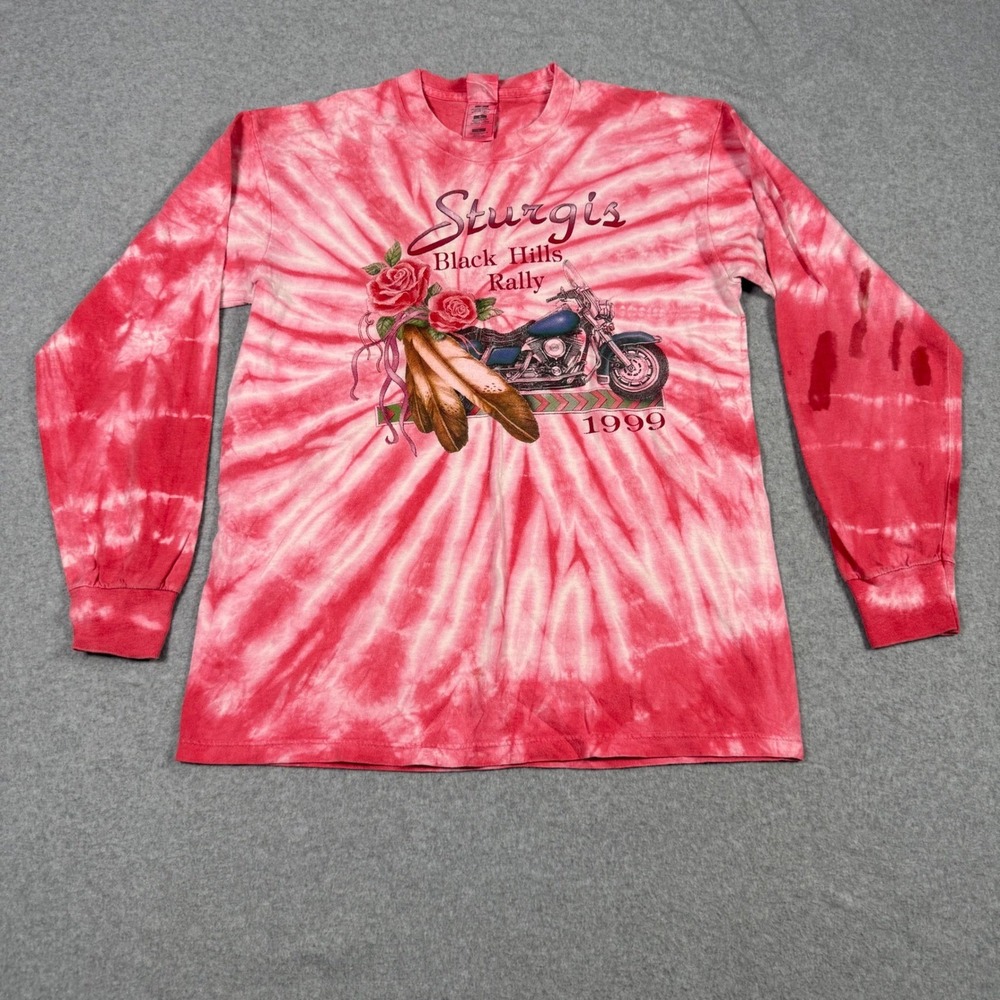 Vintage 90s 1999 Sturgis Black Hills Rally Tie Dye Long Sleeve Shirt L Biker USA